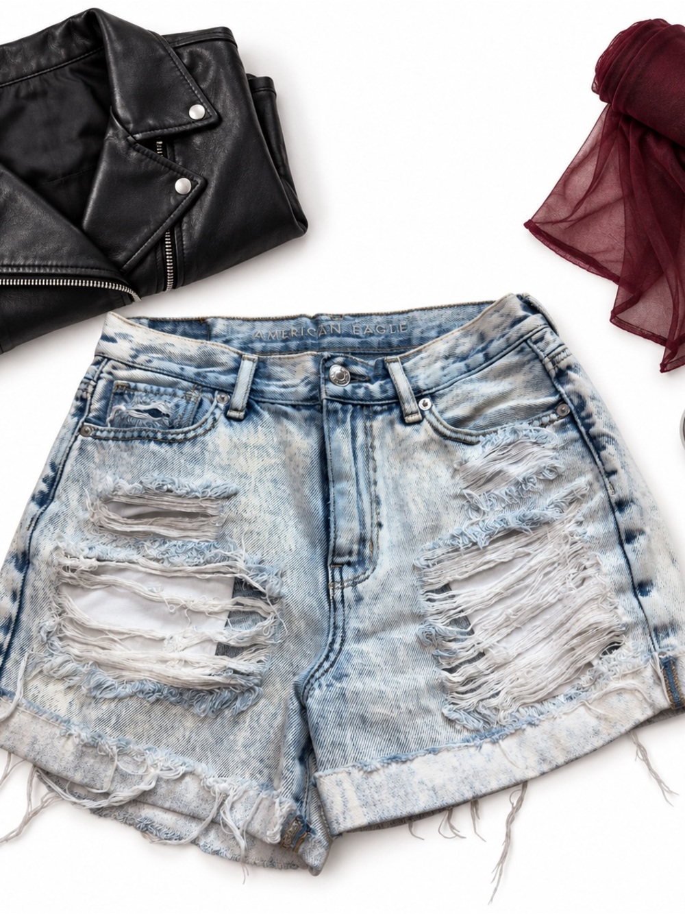 American Eagle Womenβs 0 Acid Wash Distressed Denim Cutoff Shorts Super Stretch